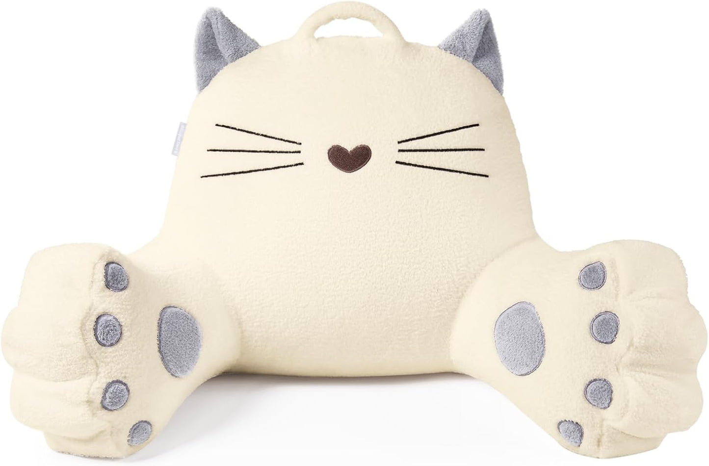 Blissful Diary Kitty Reading Pillow for Kids/Teens/Adults, Back Pillow for Sitting Up in Bed with Shredded Memory Foam, Bed Rest Pillow with Arms, Back Support Pillow with Washable Cover (Off White)