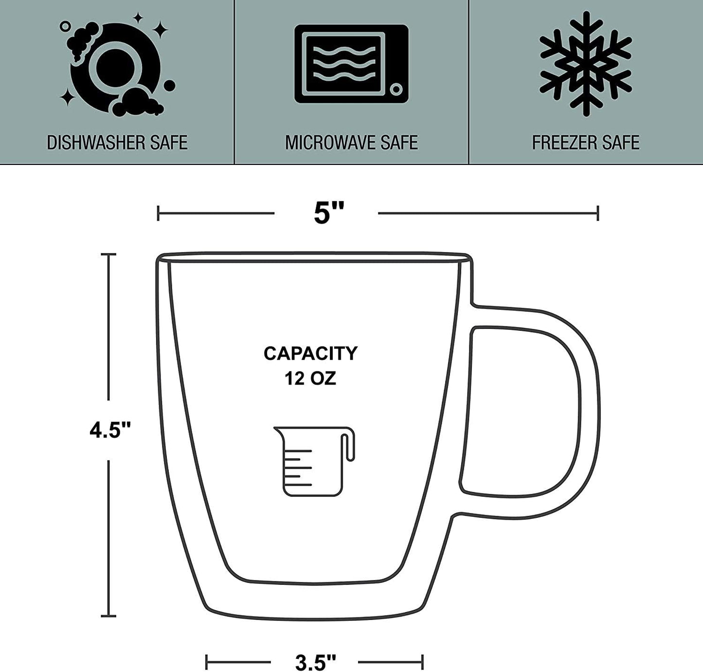Gmark Large Coffee Mugs Set of 2 (12 oz, 350 ml), Double Wall Tumbler Glass Cup, Insulated Coffee Cups for Tea, Latte, Espresso, Juice, or Water GM2029