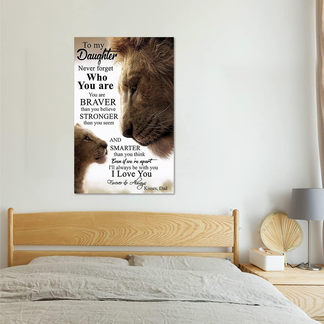 Large Size 1 Big Panel Father's Love Themed Wall Art for Home Wall To My Daughter Poster Lion Father and Daughter Artwork Inspiring Artwork Gift Choice for Kids Framed Ready to Hang-28 inch x 44 inch