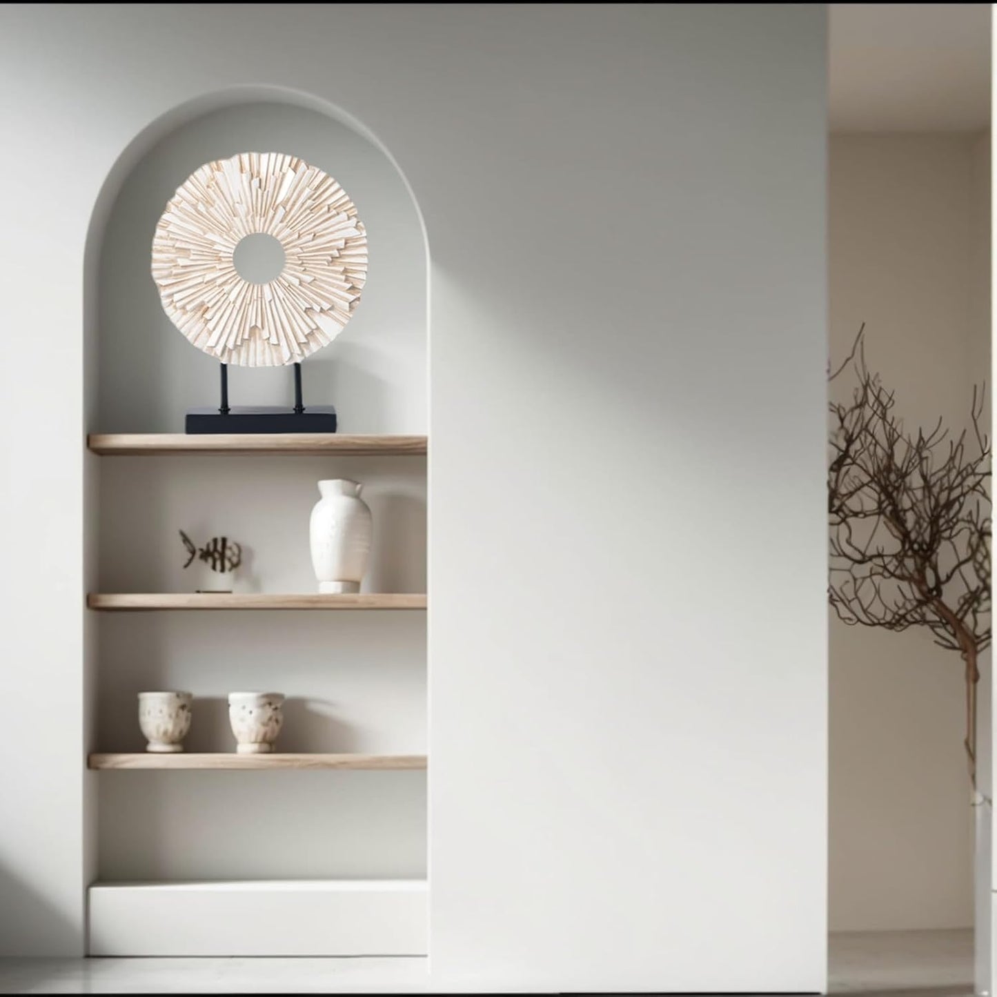 Minimalist Round Statue Above Cabinet Decor Kitchen, Modern Decorative Sculpture Home Decorations for Living Room Coffee Table, Office Decor Items, Center Pieces Decoration (White)