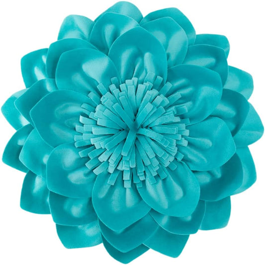 Decorative Throw Pillow 3D Flower Round Pillow Accent Handmade Cushion with Insert for Couch Bed Home Decor 14 Inch Teal