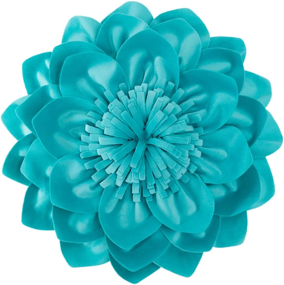Decorative Throw Pillow 3D Flower Round Pillow Accent Handmade Cushion with Insert for Couch Bed Home Decor 12 Inch Teal