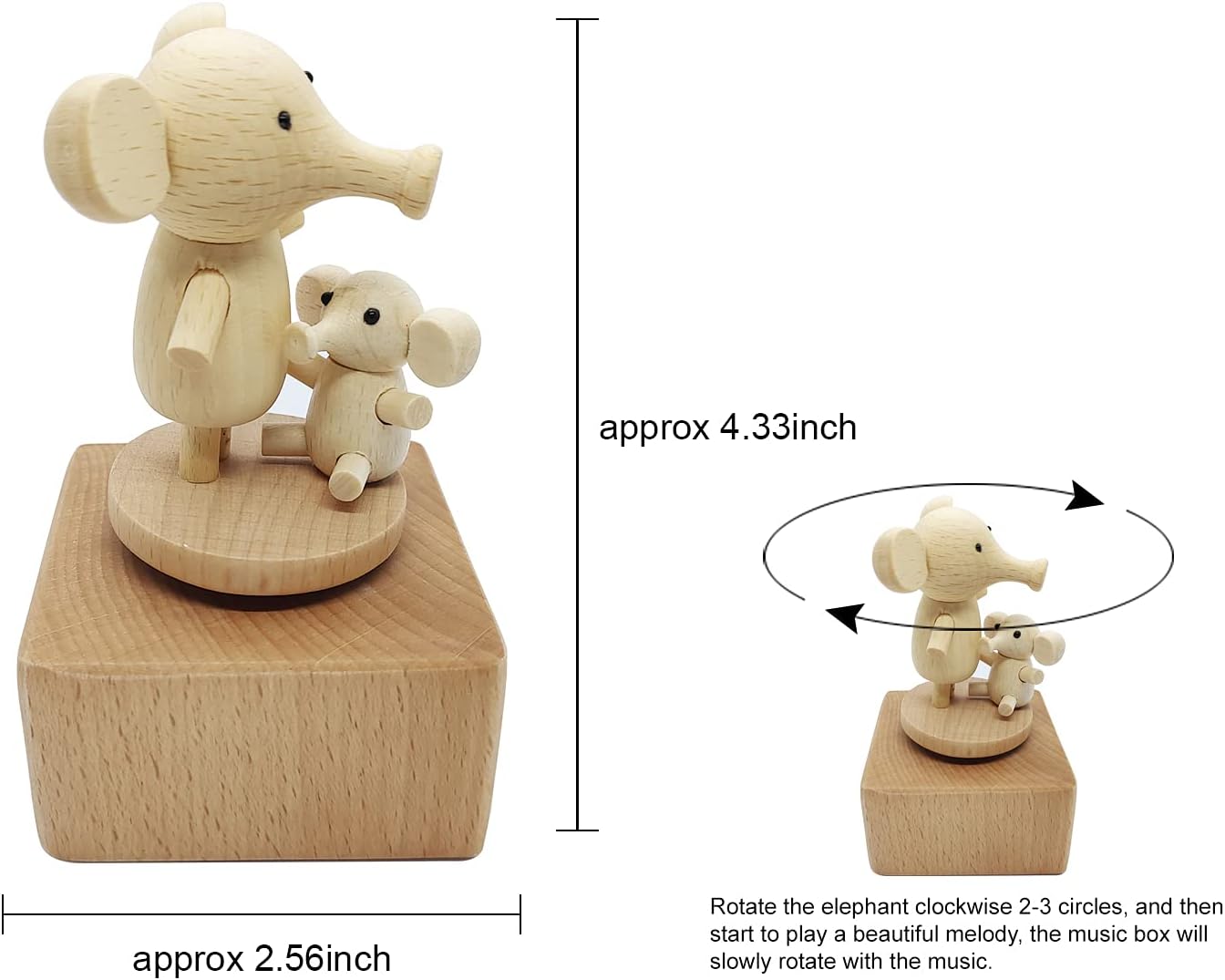 Cute Little Elephant Mini Music Box, Cartoons Animals Wooden Mechanical Music Box, The Music Box Gift That Sings Castle in The Sky, Best Gift for Boy Girl Kids Singing Music Gift Box