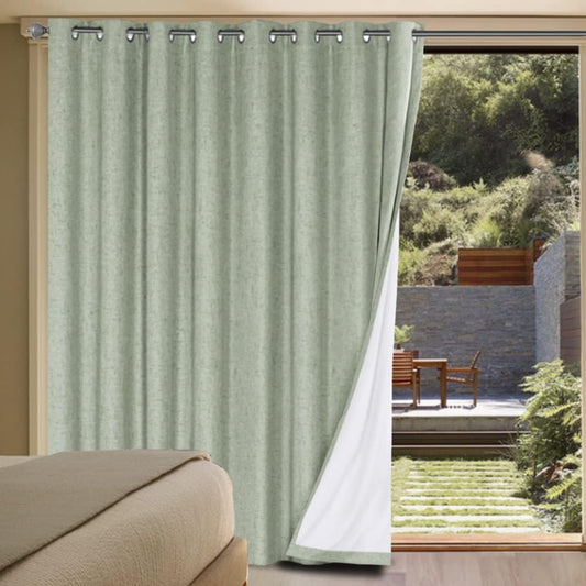 H.VERSAILTEX Linen Blackout Curtains Durable Thick Textured Linen Look 100% Blackout Patio Door Curtain Anti Rust Grommet Extra Wide Sliding Door Curtain Panel, W100 x L108 inch - Sage