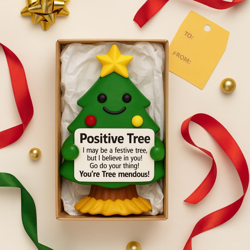 iStatue Positive Tree Hand-Painted Resin Figurine, 5-Inch Christmas Decoration Indoor Desk Décor | Cute Motivational Gift, Stocking Stuffer, Holiday Mantel & Office (Green Tree)