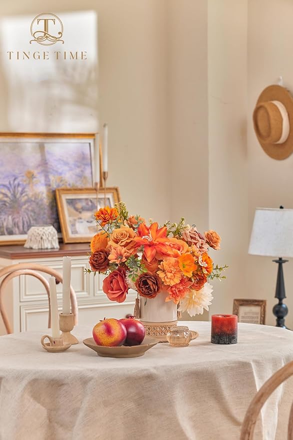 TINGE TIME Fake Flowers Artificial Flowers Peonies Bulbous Chrysanthemum Daisy Hydrangea Sunflower Violets Dahlia Daffodils Epiphyllum Orchid Cherry Blossom Camellia Leyaron (Burnt Orange)