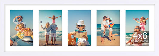 decorUhome 8x24 Picture Frames Collage Wall Decor, Display 5Pcs 4x6 Photos with Mat or 1Pcs 8x24 Unmatted, 5 4x6 Collage Picture Frames for Wall Mounting, White