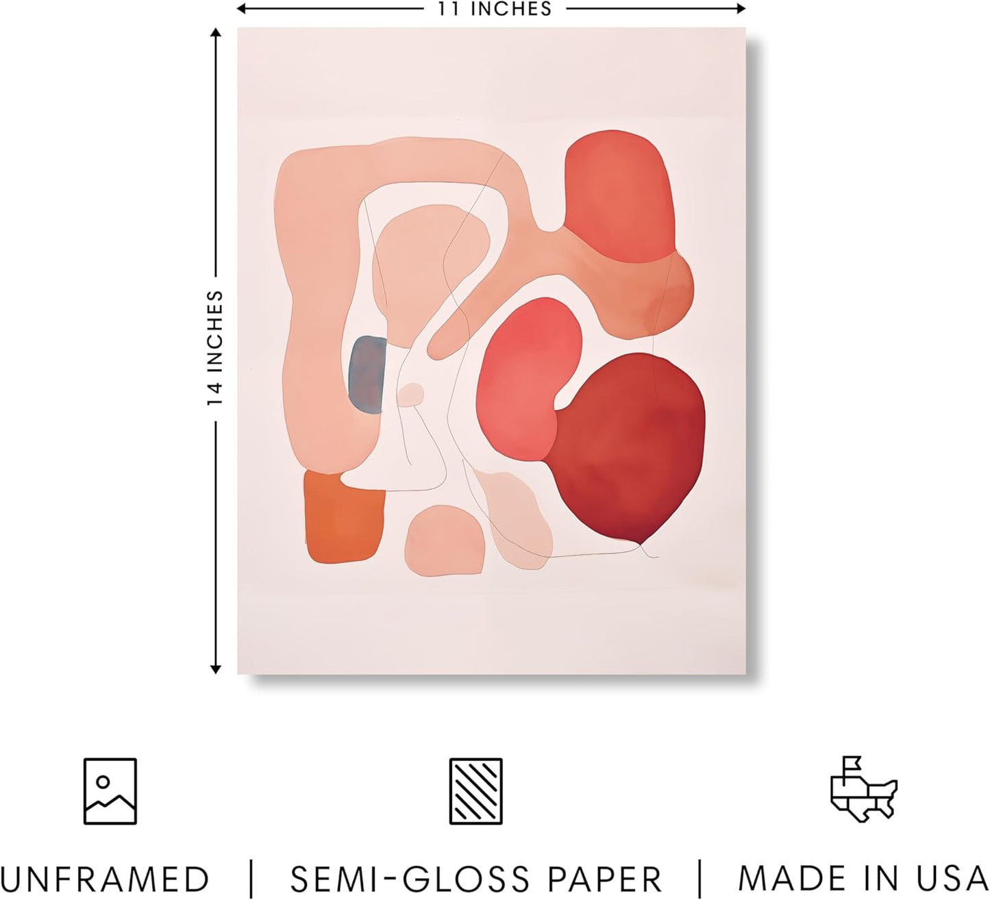 HAUS AND HUES Colorful Abstract Wall Art - Minimalist Retro Picture for Living Room Decor, Red and Pink Modern Wall Art Painting (Pink Abstract Shapes, Unframed, 11x14)
