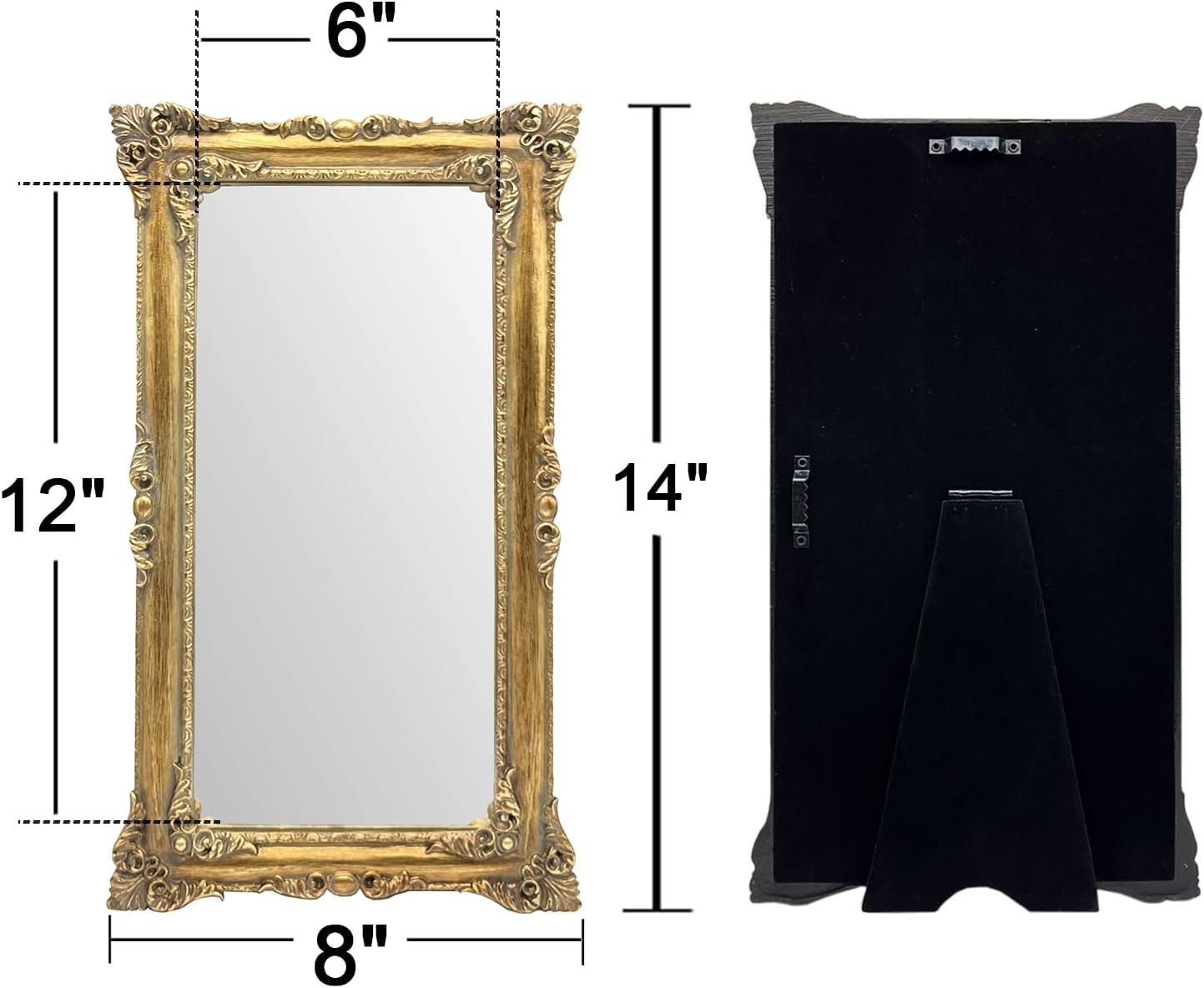 Gold Vintage Mirror 8x14 Inch, Antique Ornate Decorative Mirror for Desk & Wall, Small Vanity Mirror for Makeup Wall Decor, Antique Gold