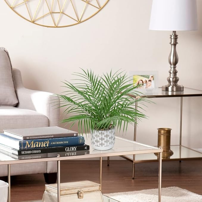 Hollyone Large Artificial Potted Plants Fake Palm Plants 16" Faux Green Plant Plastic Ceramic Tropical Palm Tree in Pots Bohemian for Home Room Office House Indoor Decorative