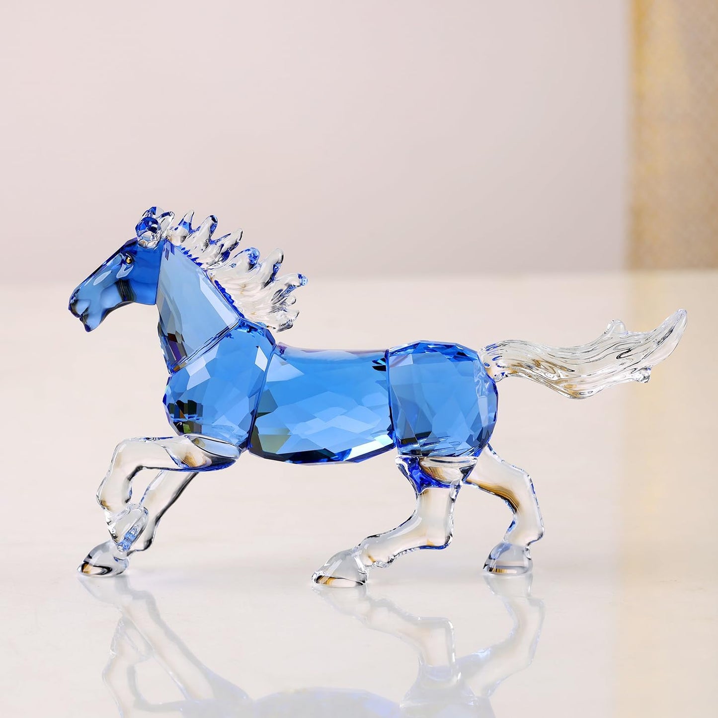 Crystal Horse Realistic Animal Art Figurine Collection Table top Ornament Statue Home Decor (Blue)