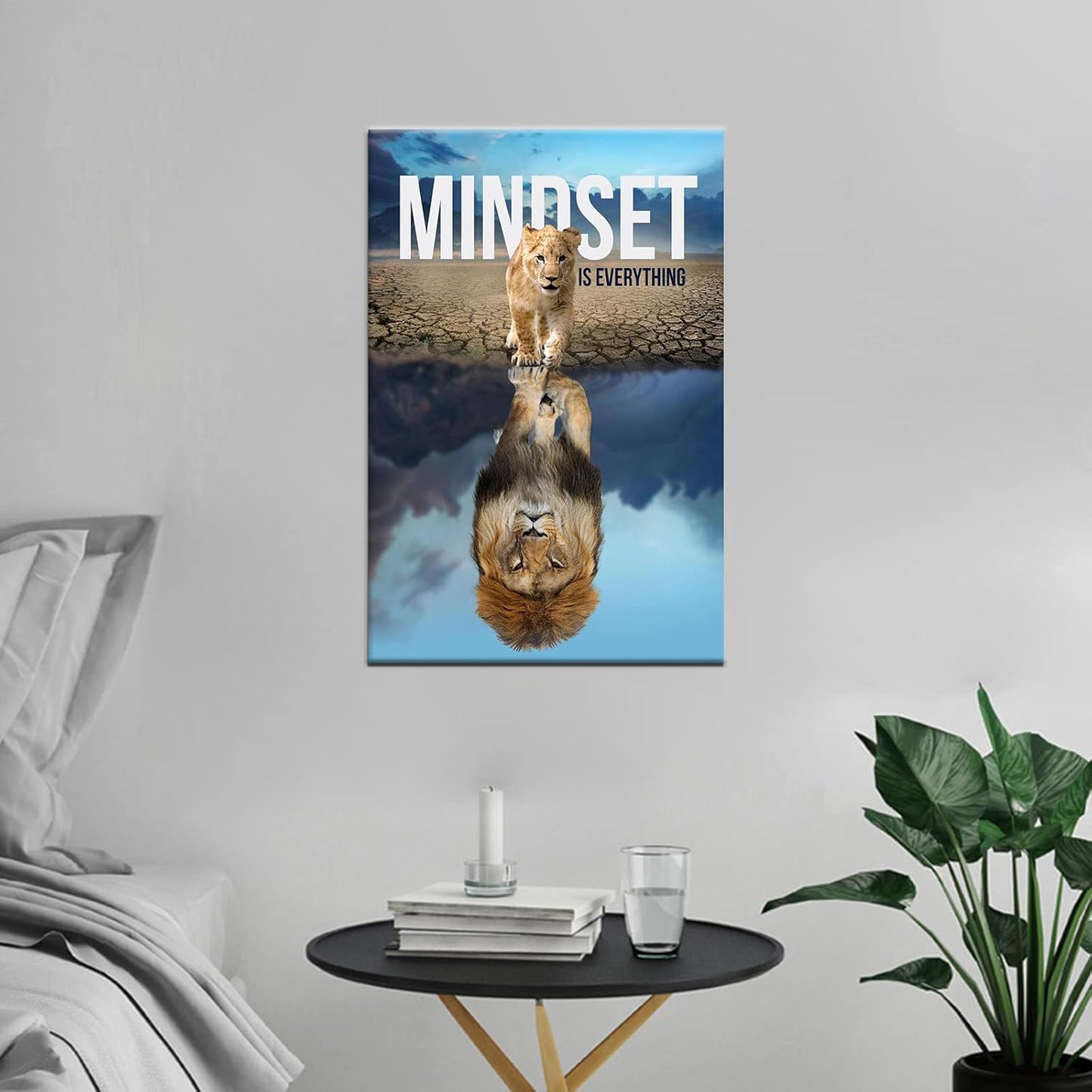 Mindset is Everything Wall Art Office Decor Motivational Wall Art Canvas Prints Entrepreneur Quotes Canvas Poster Use for Office Home Bedroom Livingroom Wall Decor Wooden Framed [12''W X 18''H]
