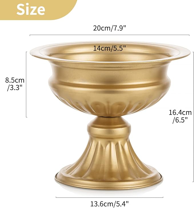 Nuptio Gold Vases for Centerpieces - 10 Pcs, 6.5in Height Metal Urn Planter Elegant Wedding Centerpieces for Tables - Trumpet Vase for Weddings and Party Decoration