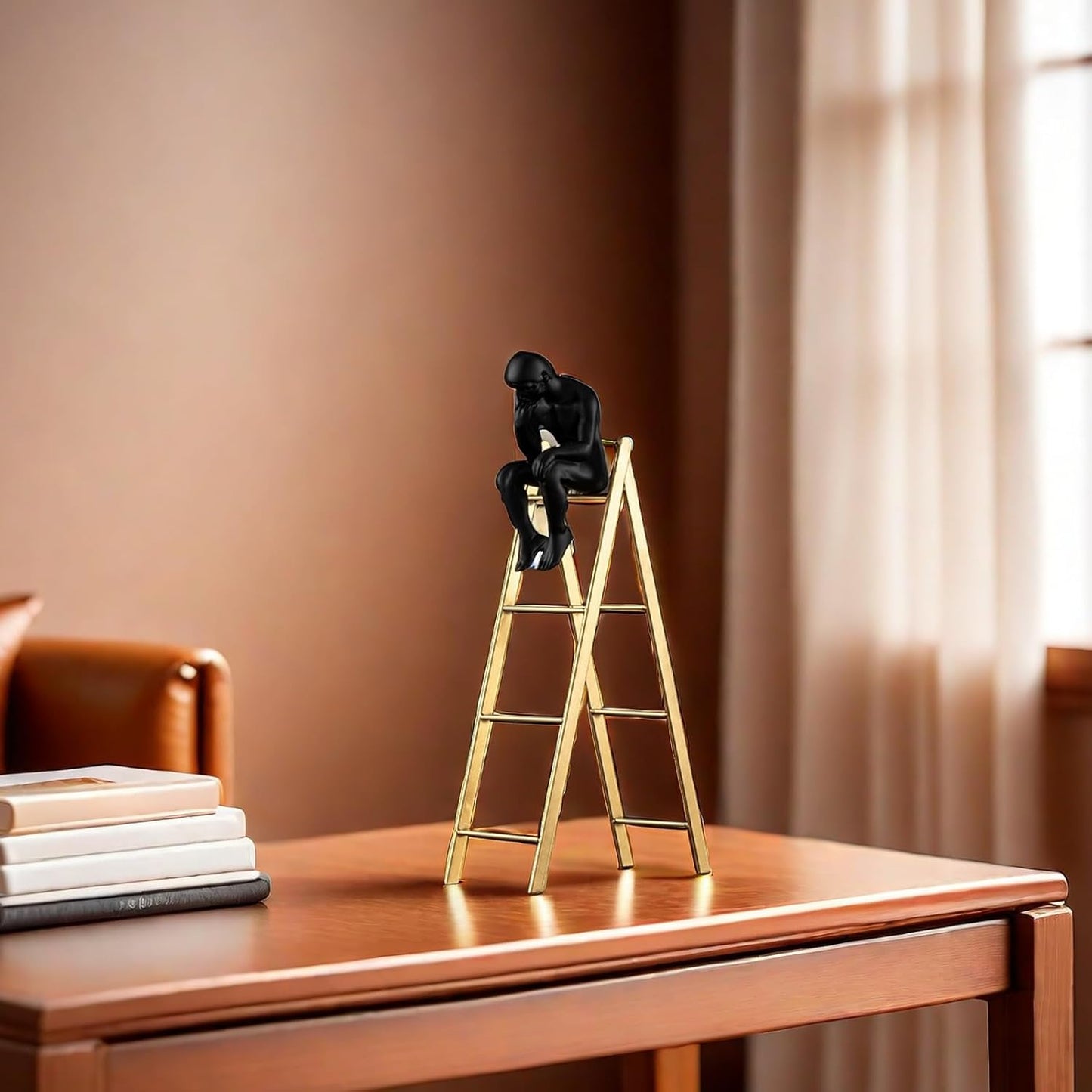 FUNSXBUG The Thinker Statue Thinking Man Statues Sitting on a Ladder Sculptures Collectible Figurine Home Decor Living Room Decoration (Small)