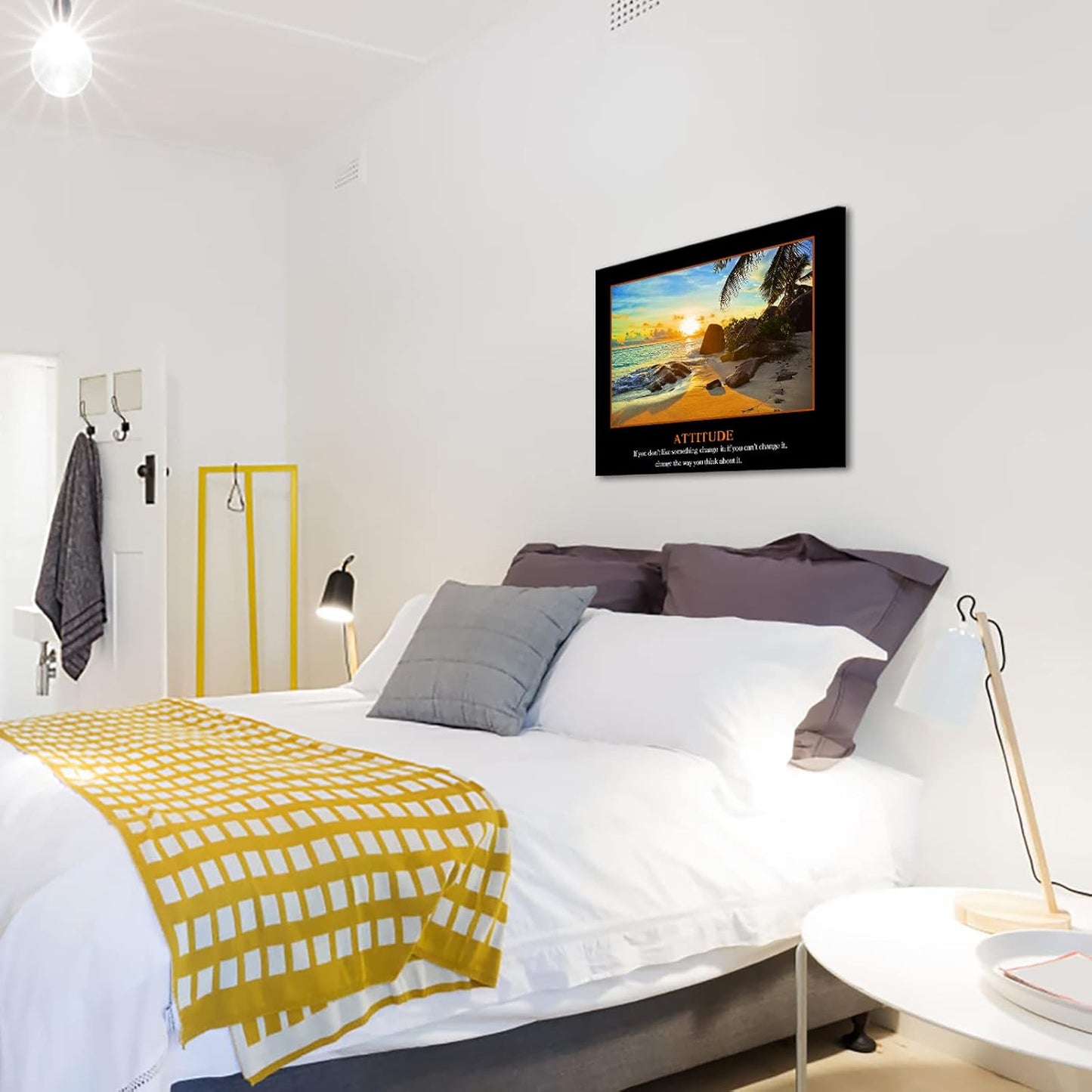 KREATIVE ARTS Motivational Self Positive Office Quotes Inspirational Attitude Poster Beach Sunset Seascape Picture Canvas Prints Wall Art for Walls Decoration 20x24inch (Attitude)