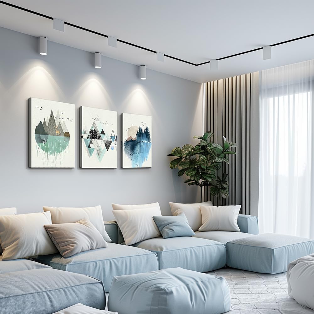 MHARTK66 Canvas Wall Art - Abstract Geometry Mountain Wall Artworks, 3 Panels, 12x16 inch, 3 Piece Set for Living Room, Office, Bedroom, Bathroom Home Decoration