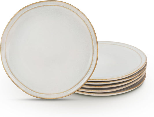 famiware Aegean Dinner Plates Set for 6, 10.5-Inch Scratch Resistant Stoneware Dinnerware Dish Set - Microwave and Dishwasher Safe, Reactive Glaze, Cappuccino White