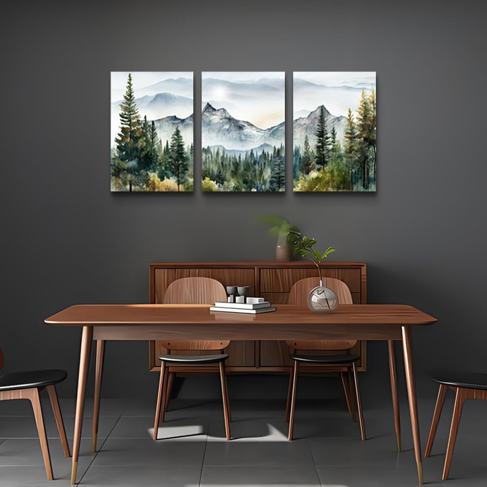 MHARTK66 Wall Art for Living Room Modern Wall Decor for Bedroom Office Decor Abstract Mountain Forest Landscapes Ink Painting 3 Piece Framed Canvas Art Prints Ready to Hang Wall Pictures Home Decor