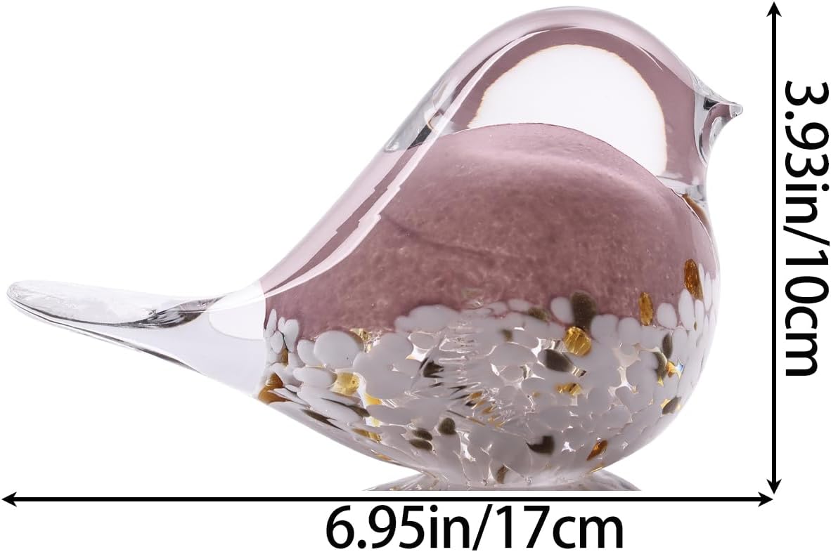DOVDOV Hand Blown Glass Bird Statue Home Decor, Small Pink Glass Art Bird Sculpture for Office Desktop, Dresser entryway Decorative Ornament and Paperweight.