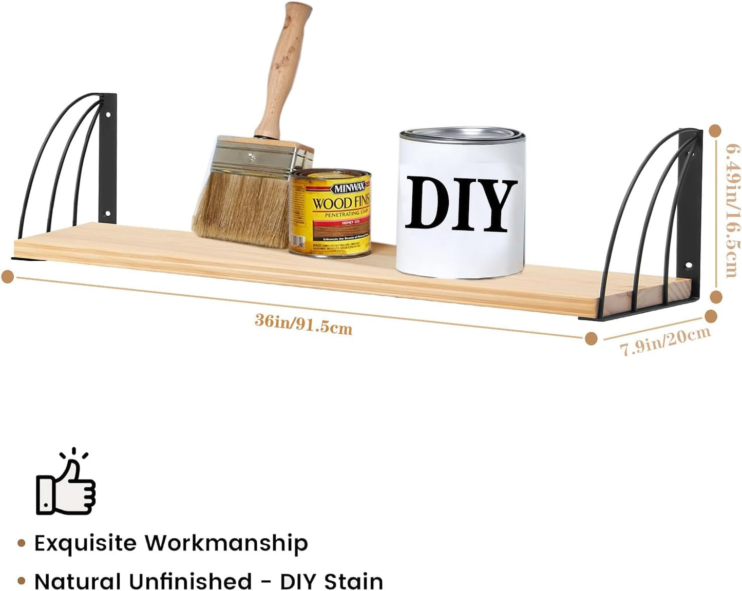 Long 36 inch Wall Bookshelf-Curved Fan-Shaped Design with Built-in Anti-Slip Book Stops|0.71" Thicker Heavy Duty Natural Wood Floating Shelves|Floating Book Shelves for Wall,Home Office Décor Set of 2