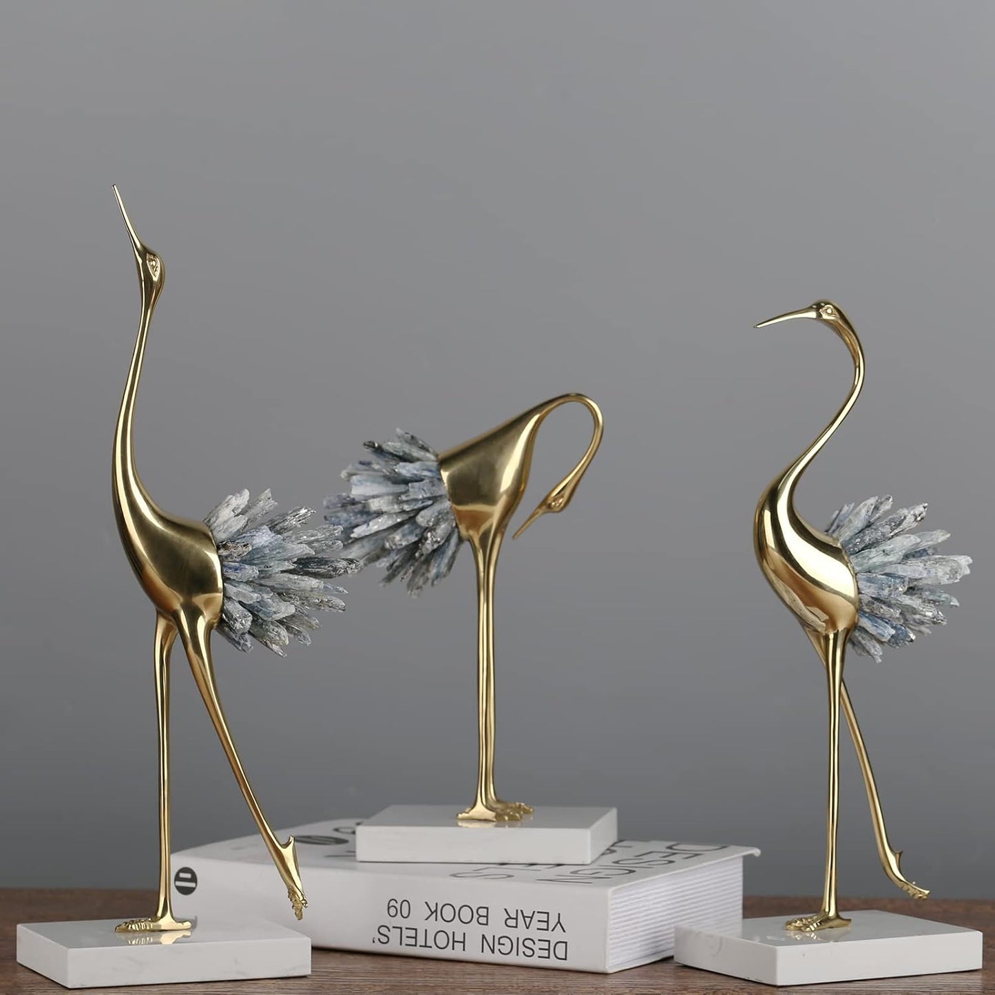 Gold Decor Accents,Brass Birds Statues Gold Home Decor Modern Crystal Decor Ornaments for Living Room, Bedroom, Office Desktop, Cabinets (Blue A)