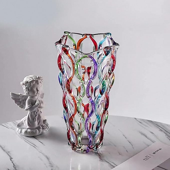 Hand Painted Colorful Vase 11" Tall,Flower Vase Decor for Home Dining Table Living Room,Office Wedding Holiday Party,Handmade Decorative Flower Vase (Colorful)