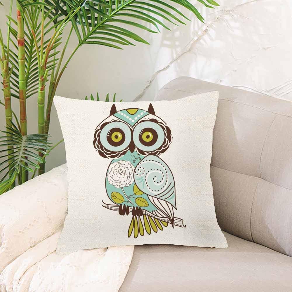 IBILIU Throw Pillow Covers Cartoon Green Cute Cartoon Owl Cushion Pillow Case Home Decor Pillowcase 18x18 Inches