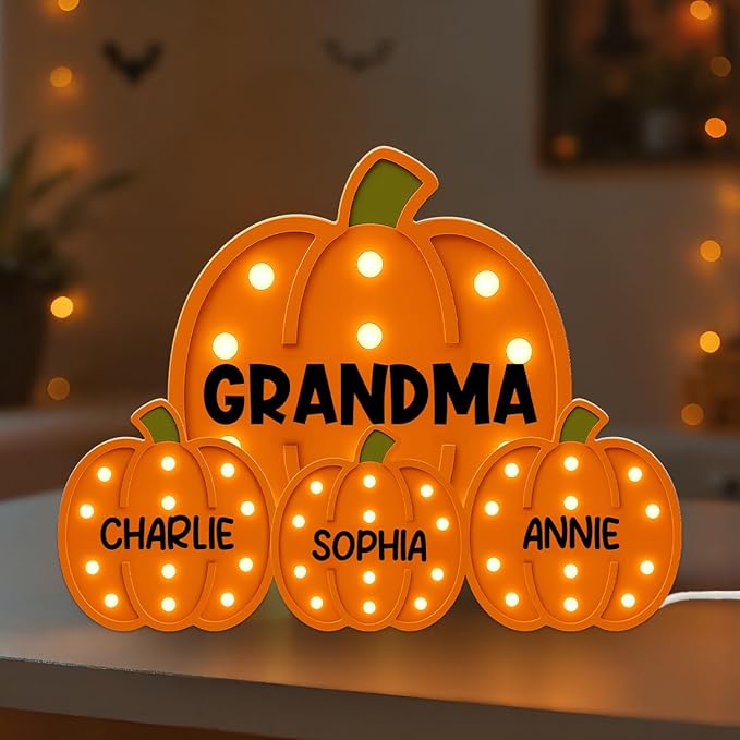 3D Effect Halloween Collapsible Light Up Pumpkin Decor - Halloween Pumpkin Indoor Decor Light Up - Cozy Fall Vibe Home Decoration - Personalized Light Box (Grandma Version)