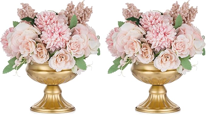 Nuptio Pcs of 2 Mini Sized Metal Urn Planter Elegant Wedding Centerpieces Vase for Wedding Party Decoration, 12.6cm/4.96" Tall Trumpet Vase Flower Holder for Anniversary Ceremony