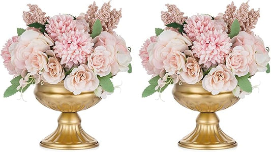 Nuptio Pcs of 2 Mini Sized Metal Urn Planter Elegant Wedding Centerpieces Vase for Wedding Party Decoration, 12.6cm/4.96" Tall Trumpet Vase Flower Holder for Anniversary Ceremony