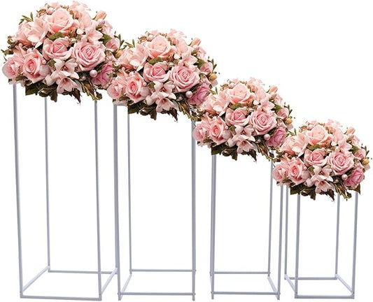4 Pcs Metal Flower Stand for Wedding Centerpieces Stand Column Vases Wedding Flower Stand Rectangular Geometric Gold Centerpieces Stands for Wedding Decorations Home Party Event (4Pcs white)
