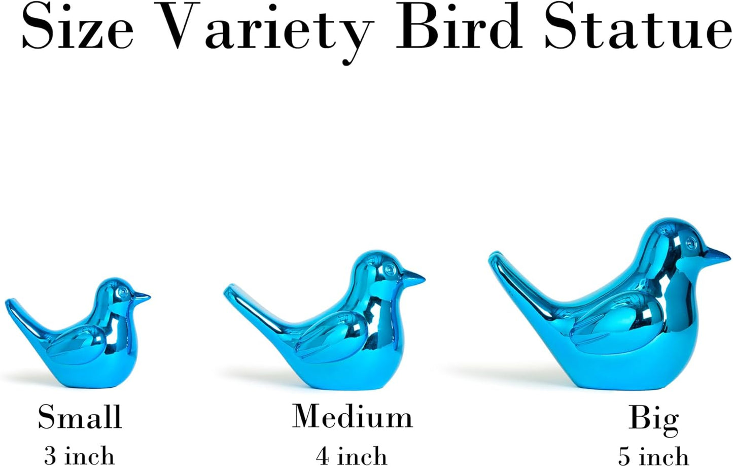 Bird Statue, 2-Pack 4 inch Shiny Blue Accent Knick Knacks Gifts, for Home Office Shelf Desk Coffee Table Decoration