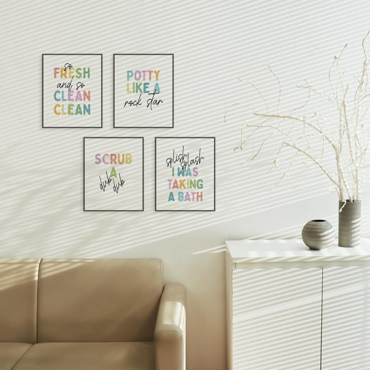 ETVISO Kids Bathroom Decor Set of 4, Toddler Bathroom Wall Decor Prints, So Fresh and Clean, 8x10 (Unframed)