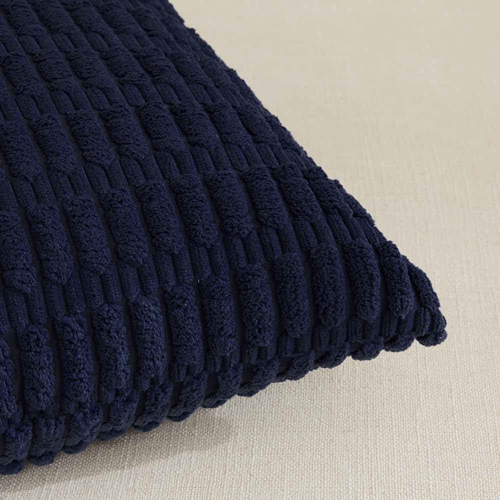 Fancy Homi Navy Blue Lumbar Decorative Throw Pillow Covers 12x24 Inch for Living Room Couch Bedroom, Soft Corduroy Rectangle Solid Cushion Case 30x60 cm, Rustic Farmhouse Boho Home Decor