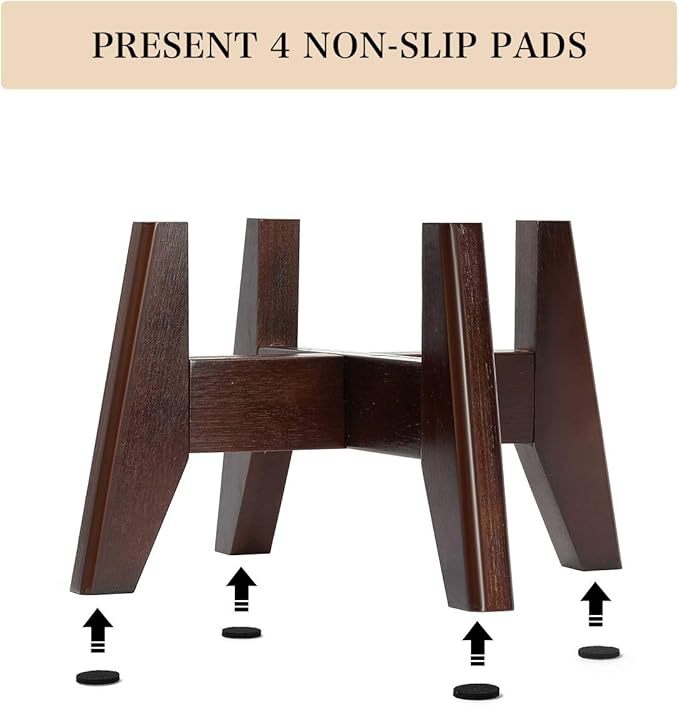 Seanmi Plant Stands for Indoor Plants, Bamboo Plant Stand, Mid Century Plant Holder, Adjustable Width, Fits 8 9 10 11 12 inches Pots - Dark Brown (Planter Stand Only)