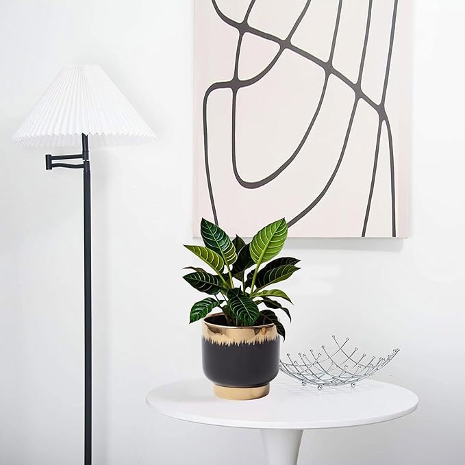 LB Black Gold Ceramic Planters for Indoor Plants, Succulent Plant Pots Ceramic Plant Pot, Modern Flower Pots for Living Room Office Home Decor, Round Flower Pot of 4.3 Inch(Plant Not Included)