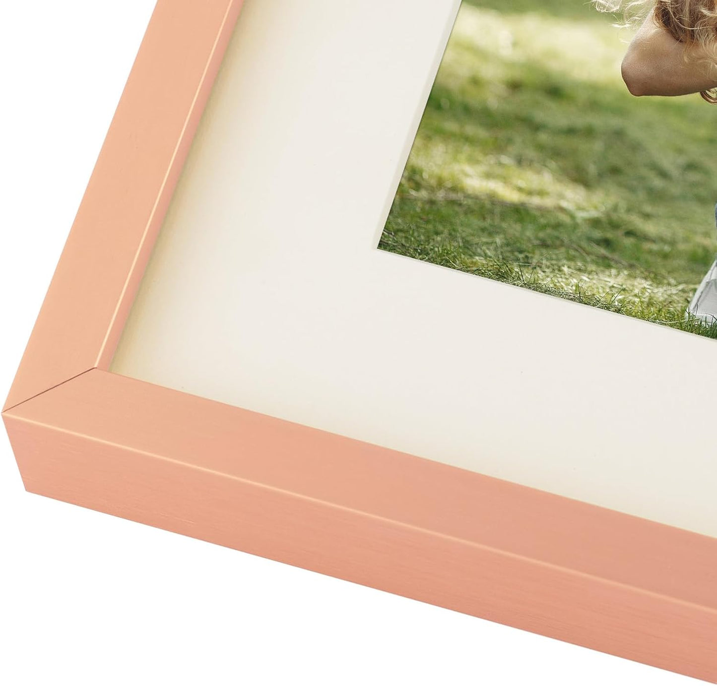 Frametory - 8.5x11 Aluminum Collage Picture Frame - Display 5x7 Pictures with 2 Openings Mat - Real Glass Front - with Easel Stand for Horizontal/Vertical Wall Mount - Rose Gold 1 Pack