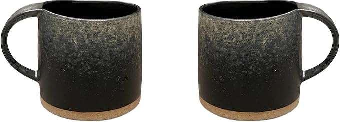 Well Covered & Green Original Night Glazed Ceramic Coffee Mug Set - 2 Vintage Japanese Style Cappucino Coffee Mugs - Stoneware Mug & Matcha Cup Gift Set - 2 x Black, 12oz