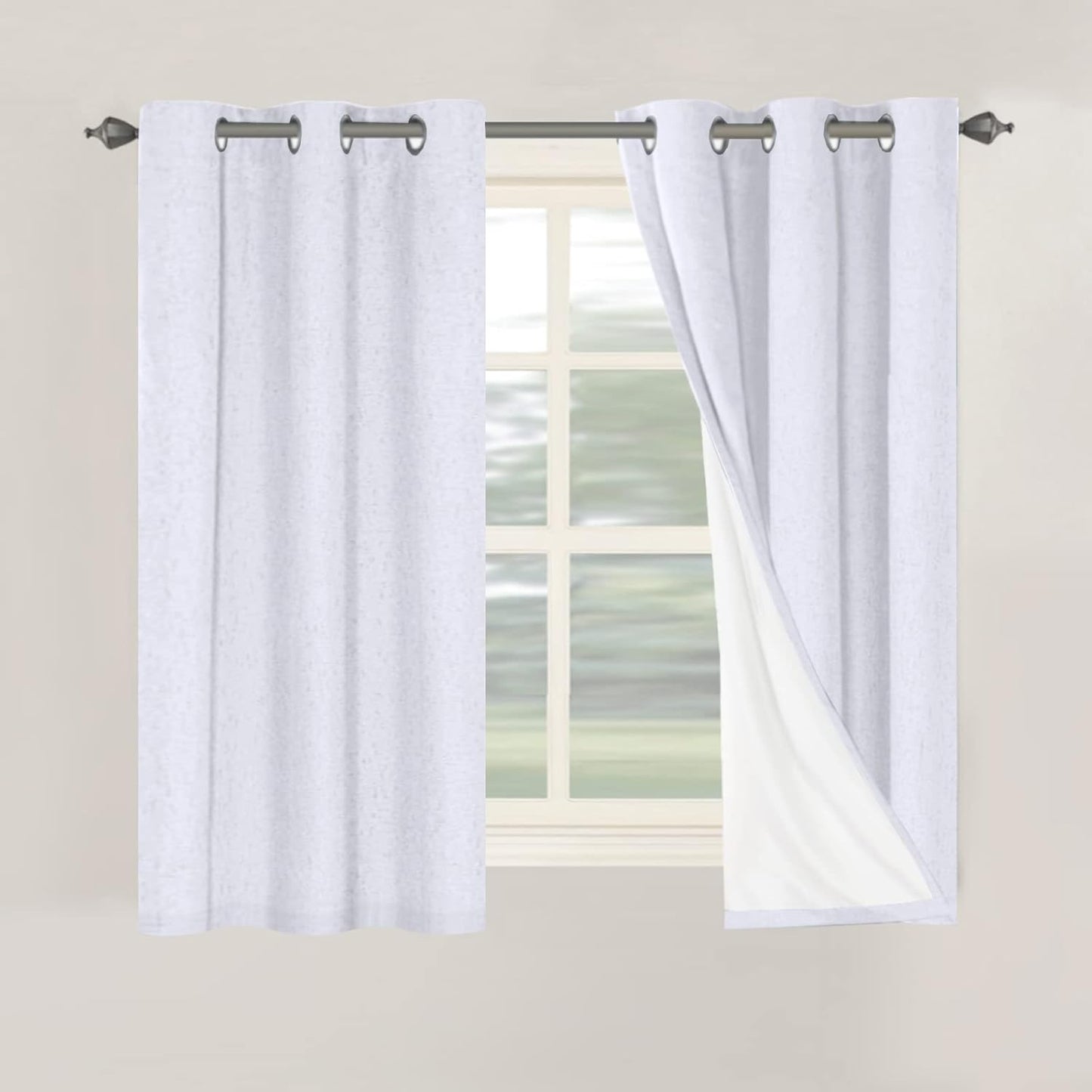 H.VERSAILTEX Primitive Linen Curtains 100% Blackout Curtain Drapes Burlap Curtains with White Thermal Insulated Liner, Grommet Top Drapes Living Room/Bedroom (2 Panels, 42 x 54 Inch, Bright White)