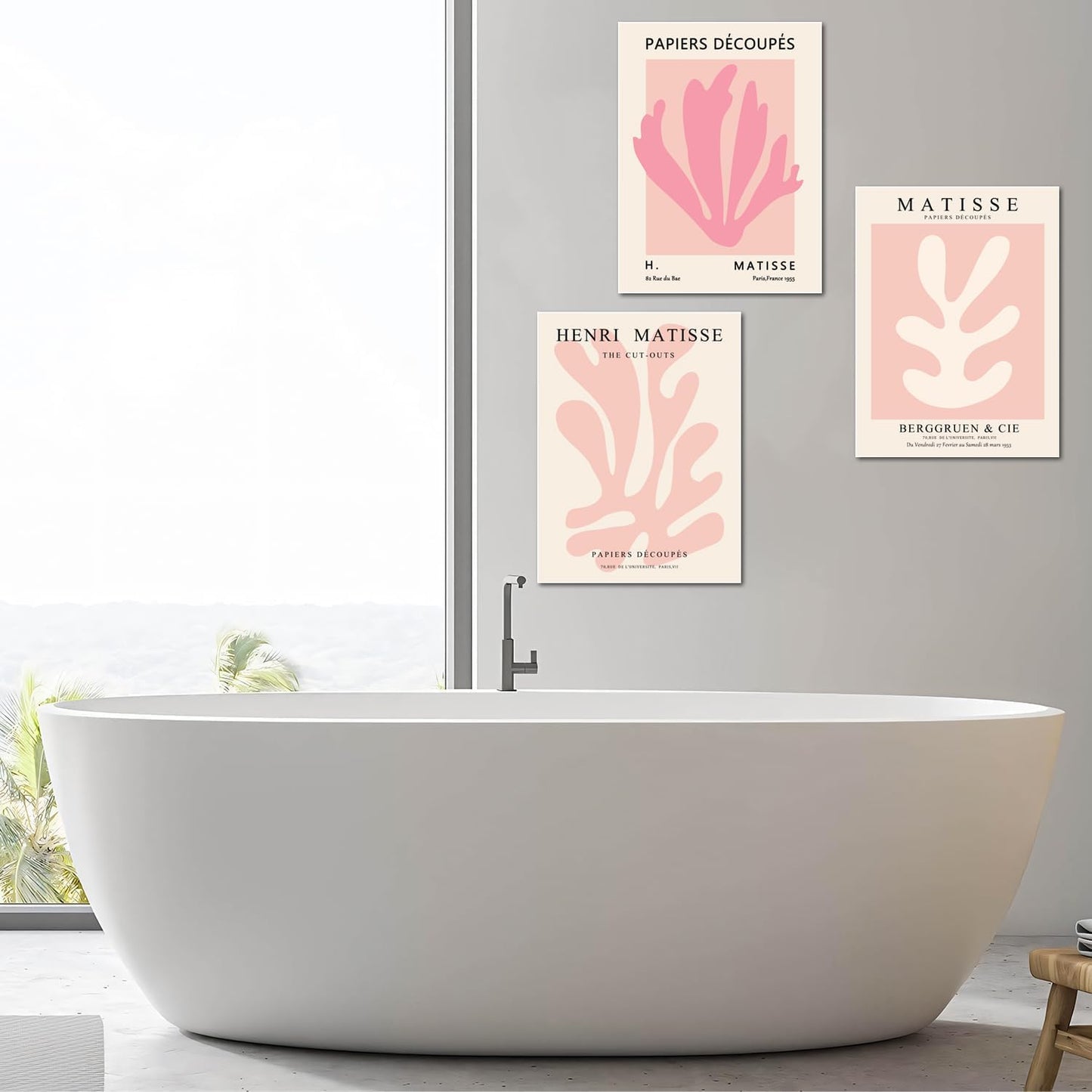 Julaydi Pink Matisse Wall Art Posters Set of 3 Abstract leaf Canvas Prints Minimalist Henri Matisse Painting Modern Pastel Aesthetic Decor Pictures for Living Room Bedroom Bathroom 16x24in Unframed