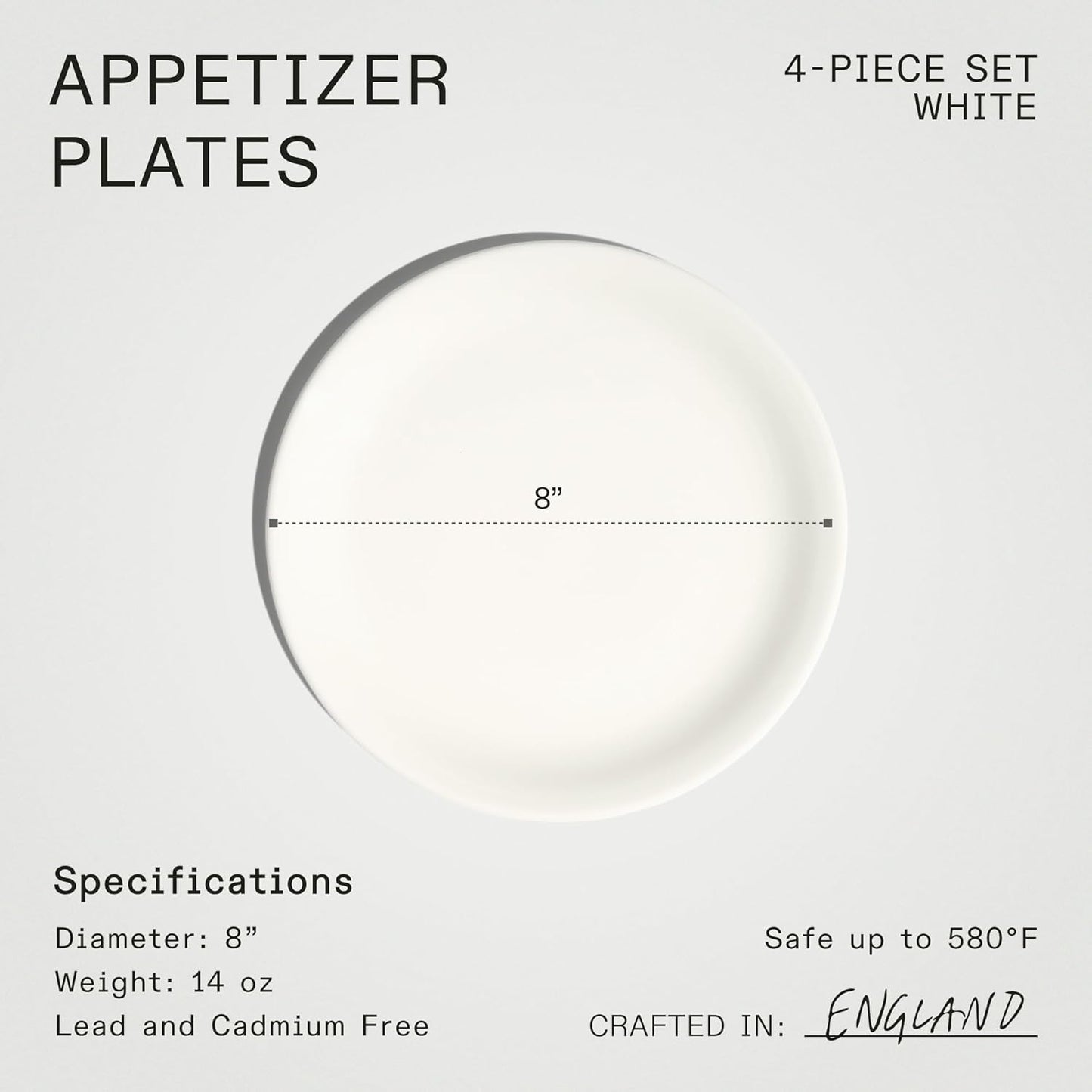 Made In Cookware - Set of 4 - Appetizer Plates - White - Porcelain - Crafted in England