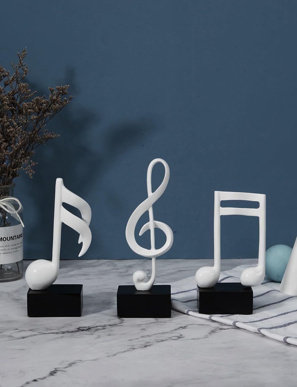 HAUCOZE 3pcs Music Note Decor Musical Decoration Gifts Table Centerpiece Sculpture Piano Statue White 7.5 inch