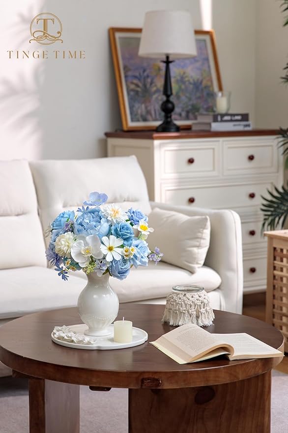 TINGE TIME Fake Flowers Artificial Flowers Peonies Bulbous Chrysanthemum Daisy Hydrangea Sunflower Violets Dahlia Daffodils Epiphyllum Orchid Cherry Blossom Camellia Leyaron (Light Blue)