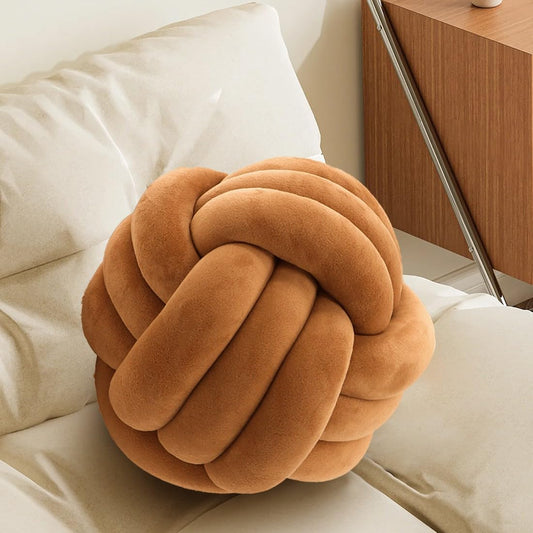 Knot Pillow Ball, Handmade Decorative Throw Pillow, Soft Round Knotted Cushion for Couch & Bedroom, Cute Home Decor, Braided Pillow for Living Room (7.87 Inches, Caramel)