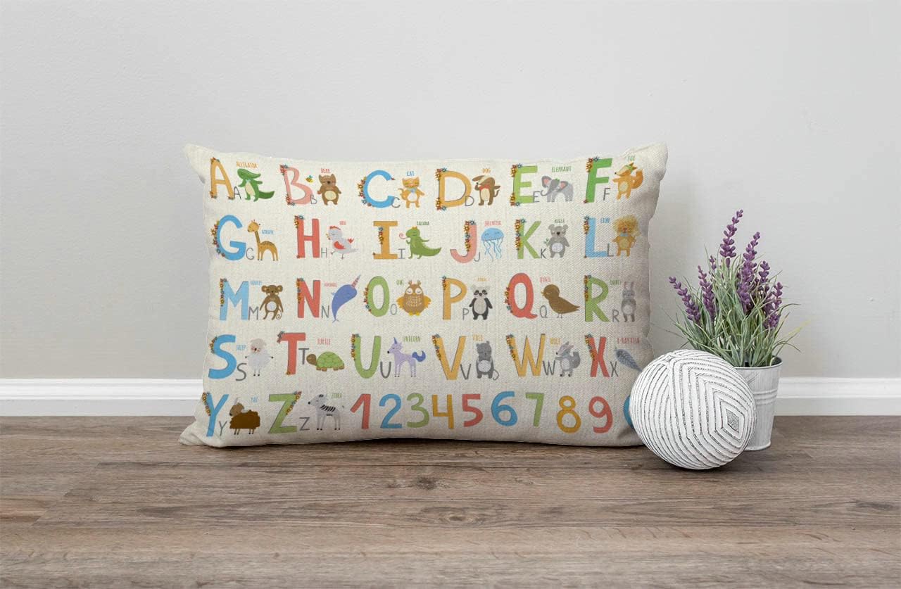 Farmhouse Decorative Outdoor Throw Pillow Covers for Couch Sofa Bed Alphabet with Cartoon Animals Pillow Cover Modern Decor Pillow Case 12 x 20 Inch
