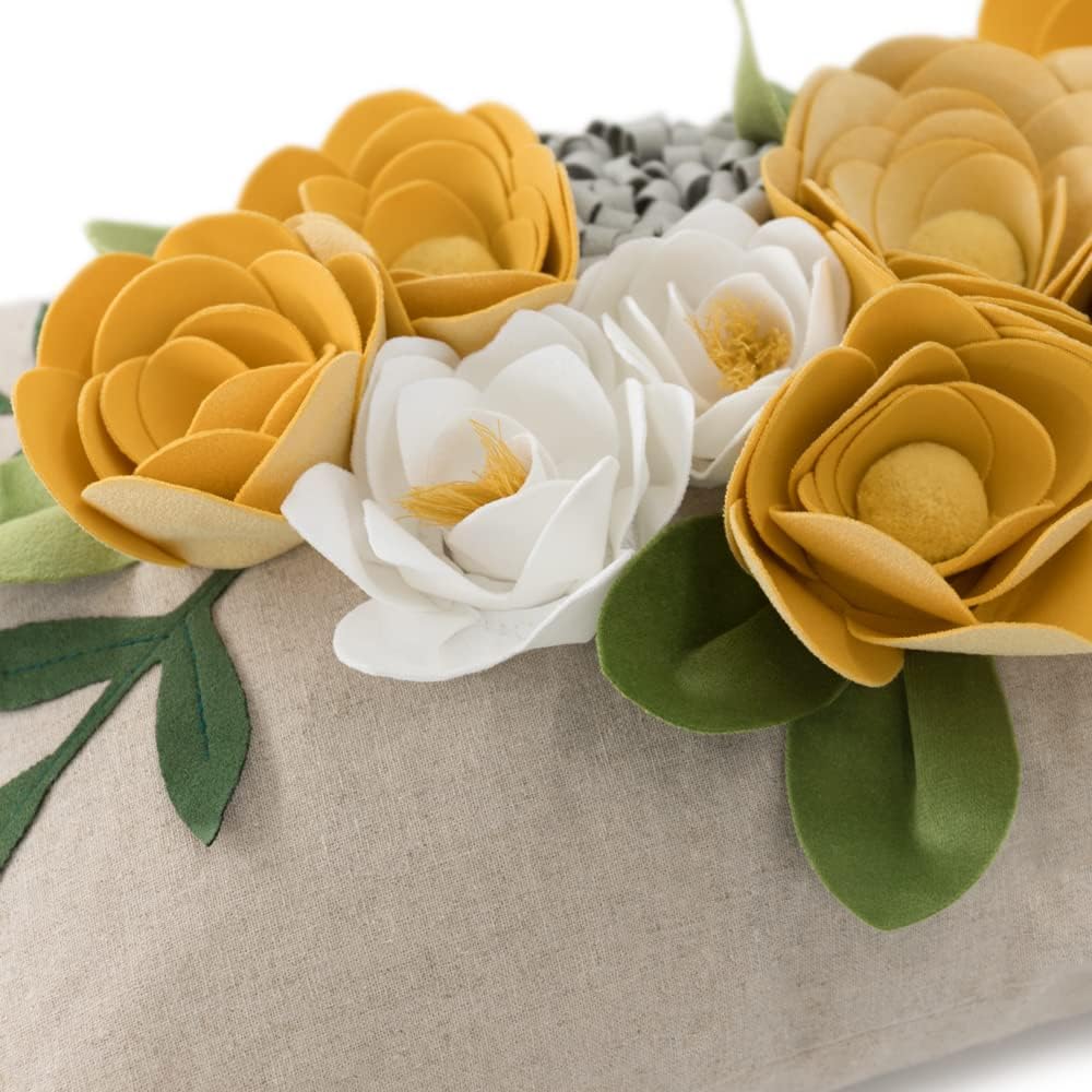 Decorative 3D Flower Throw Pillow Covers Accent Floral Pillowcases for Couch Bed Home Living Room Farmhouse Decor 12x20 Inch Yellow