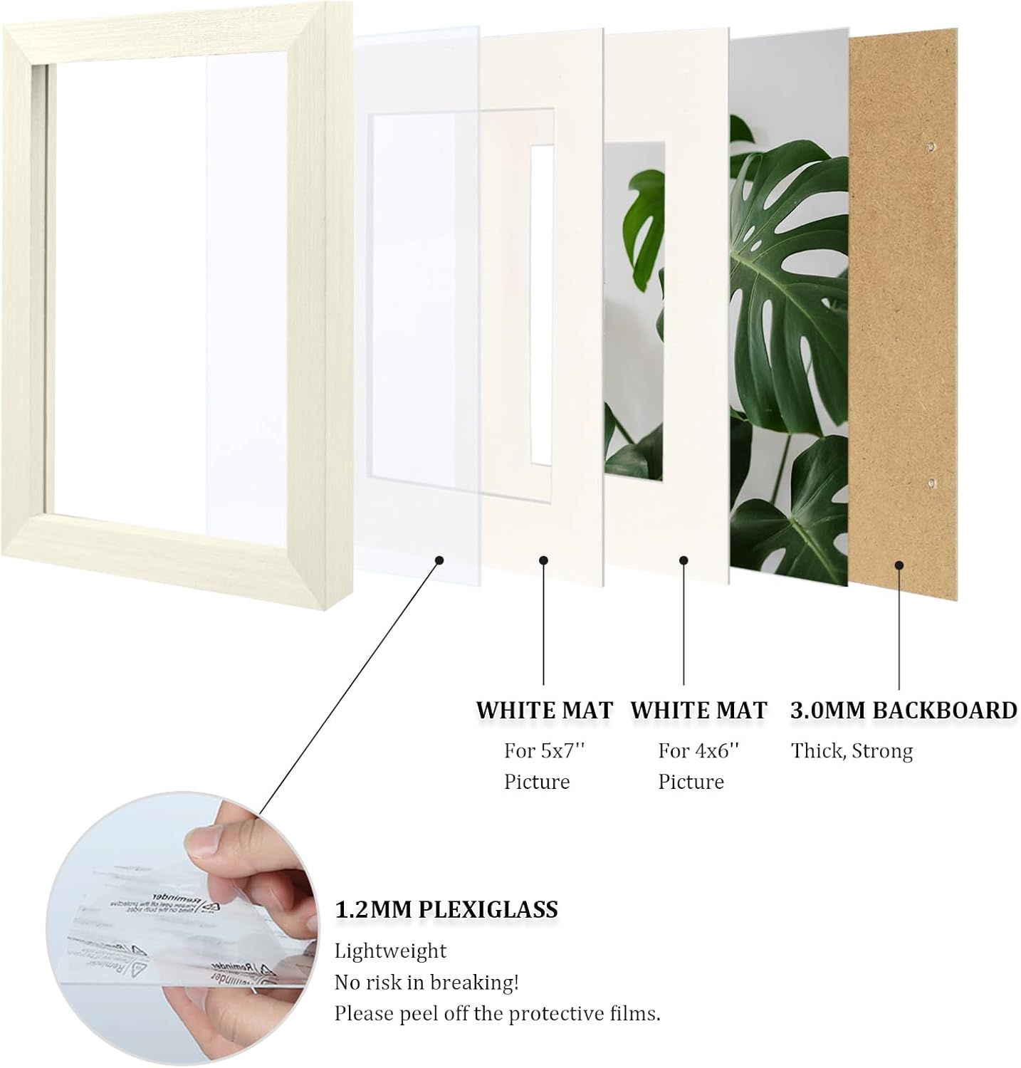 Egofine 6x8 Picture Frames Set of 4, Made of Solid Wood Covered by Plexiglass 4x6 and 5x7 with Mat or 6x8 without Mat, for Table Top Display and Wall Mounting Photo Frame Beige