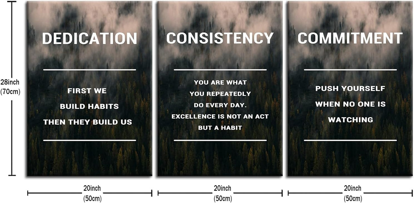 Inspirational Poster Wall Decor Dedication Consistency Commitment Motivational Wall Art Positive Signs Print on Canvas Picture Painting for Living Room Workplace Artwork Ready to Hang [60''Wx28''H]
