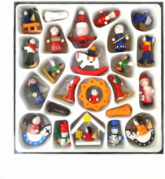 Kerio 24Pcs Mini Wooden Christmas Tree Ornaments - Miniature Wooden Ornaments - Tiny Christmas Figurines for Holiday Decor