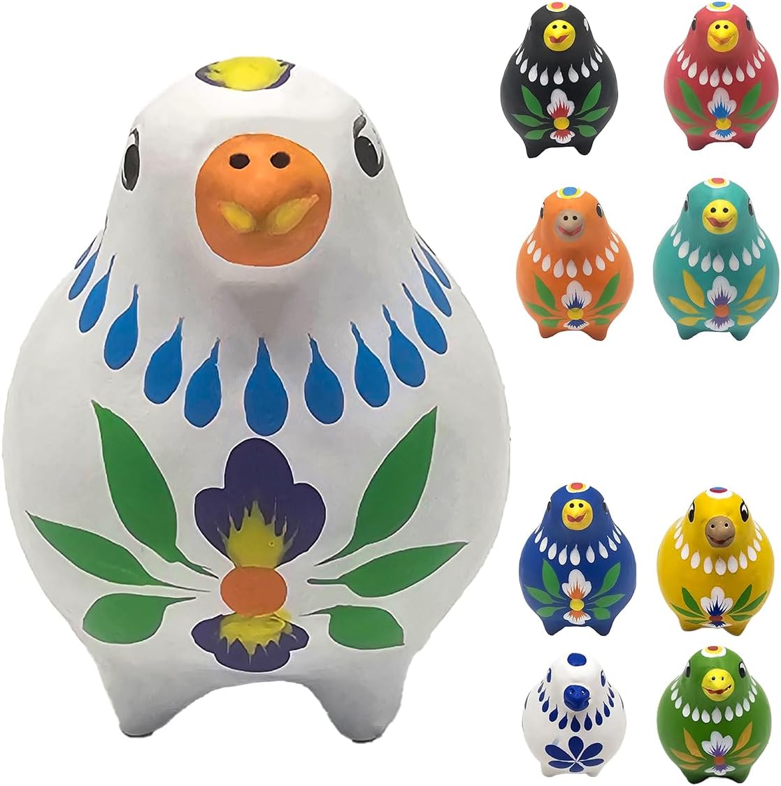 Decorative Clay Bird Figurines Hand-Painted Folk Art Design Collectible Smal Figurines Holiday Birthday Couples Friend Unique Gift Idea Decorative Home Art Table Bring Good Luck (White)